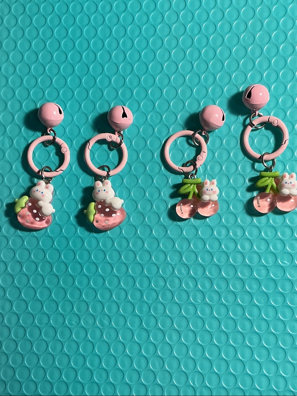 Pink Bunny Fruit Dangle Keychains/Bag Charms